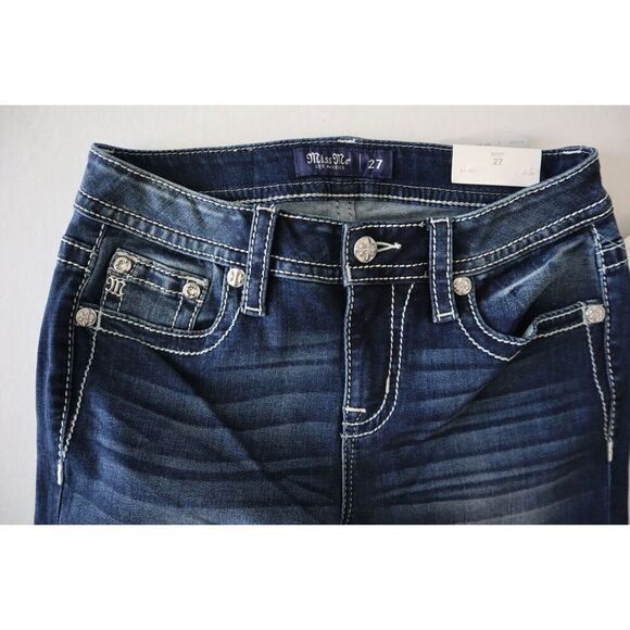 Miss Me M9176BV Women's Sz 27 Dark Blue Aztec Haze Mid-Rise Bootcut Jeans - Picture 4 of 14